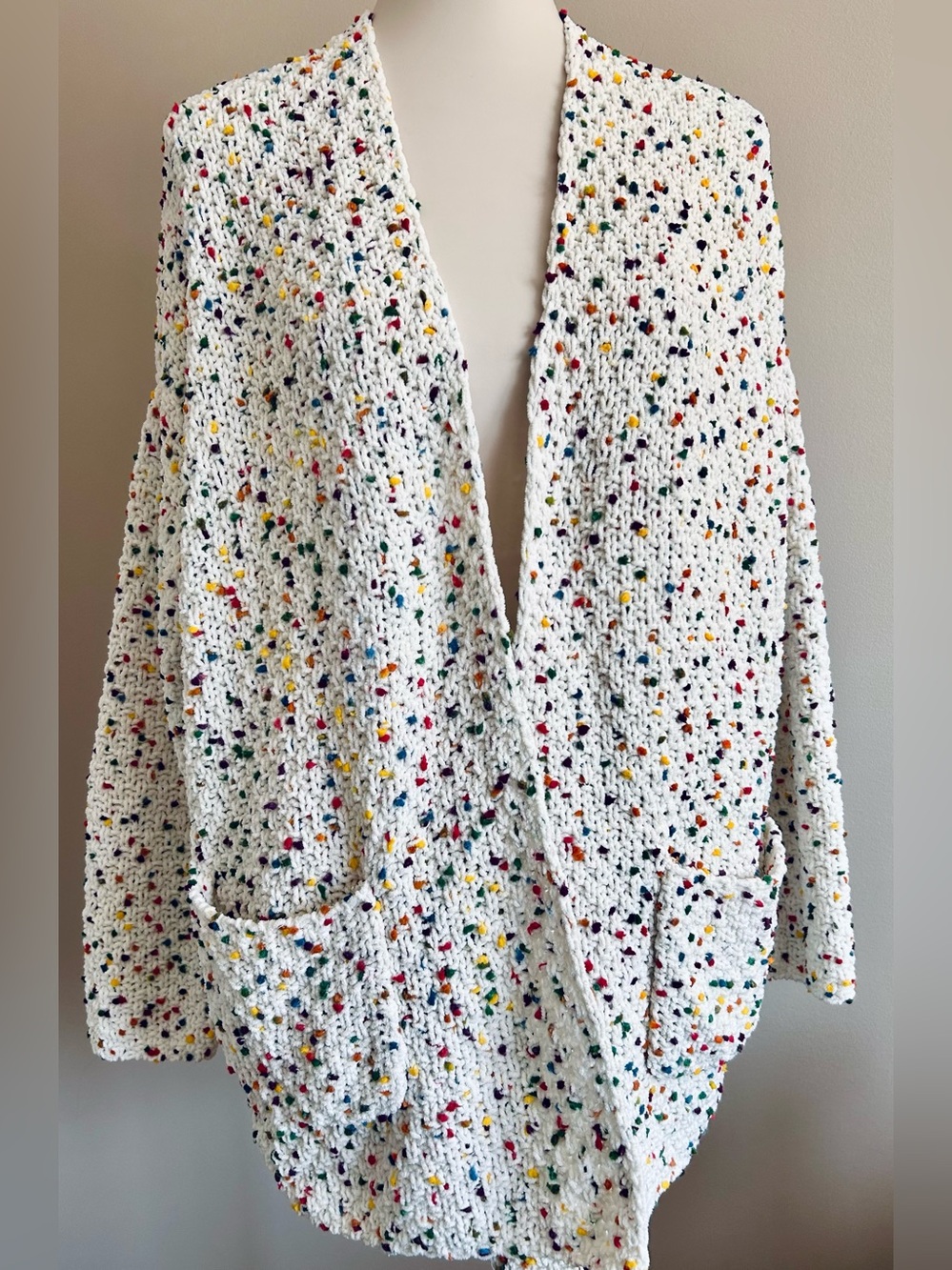 NWOT - Moon & Madison Cream Crochet Multi Colour Confetti Knit Open Cardigan